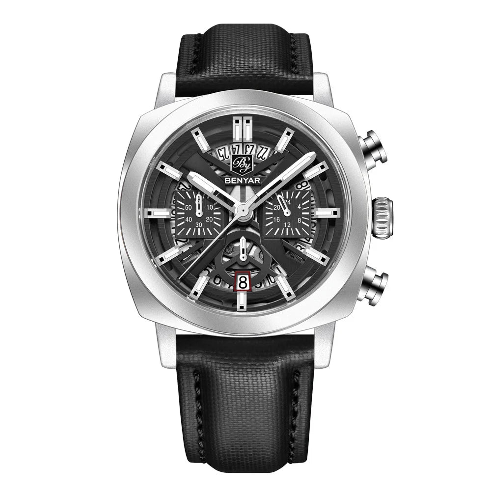 Montre Homme BENYAR BY-5205 – Sport Quartz, Bracelet Cuir, Waterproof