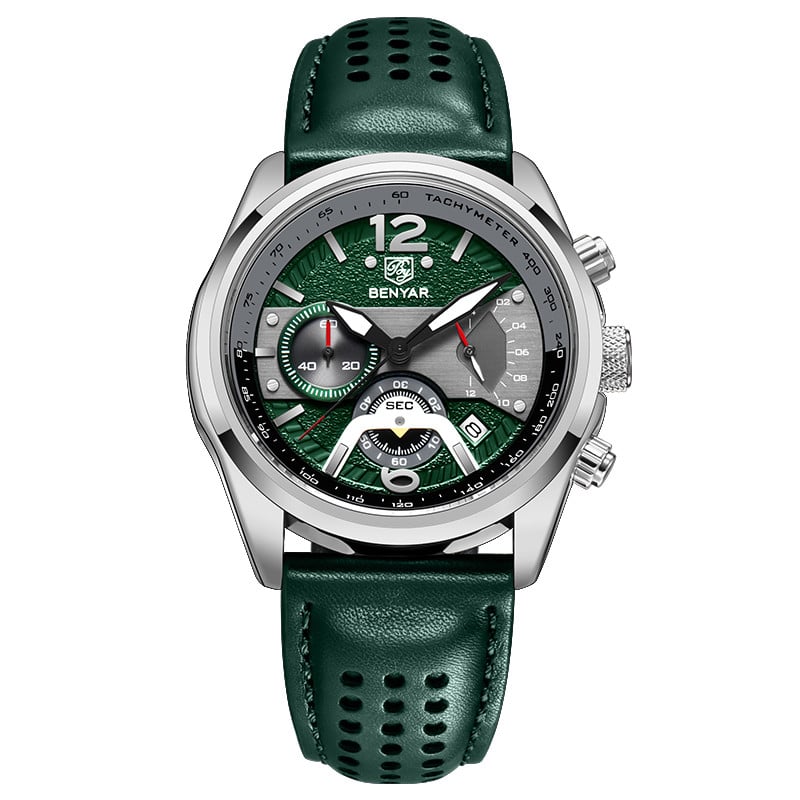 Montre Homme Chronographe BENYAR – Bracelet Cuir, Style Militaire