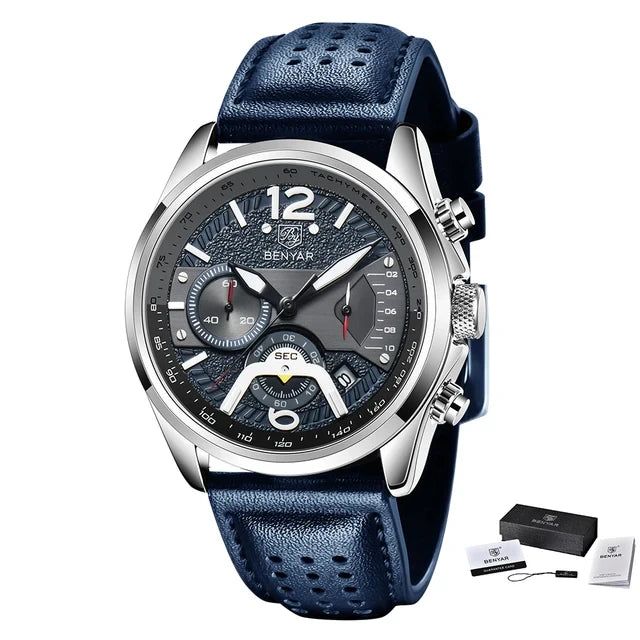 Montre Homme Chronographe BENYAR – Bracelet Cuir, Style Militaire