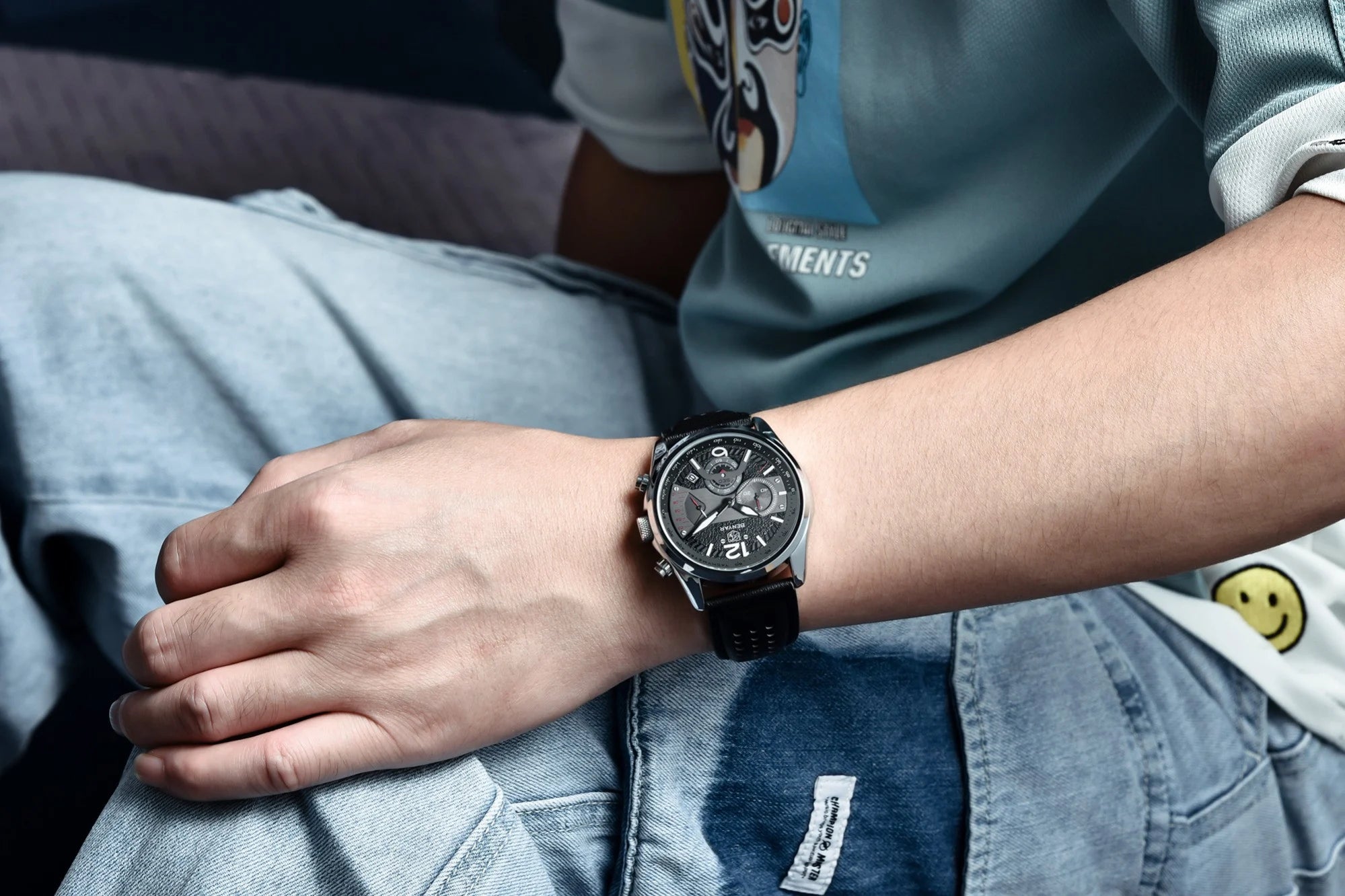 Montre Homme Chronographe BENYAR – Bracelet Cuir, Style Militaire