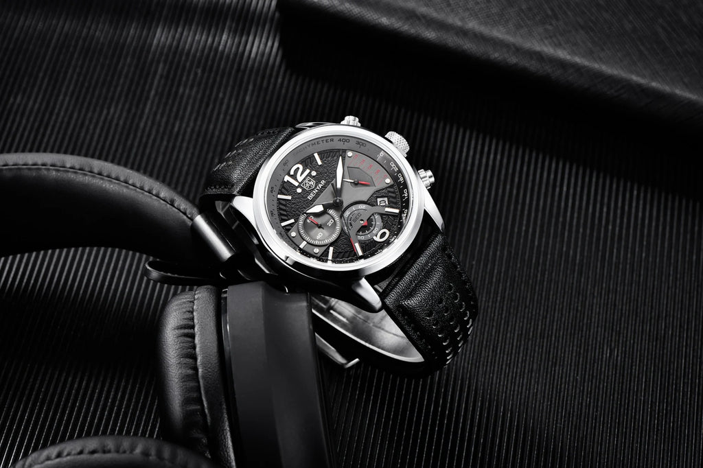 Montre Homme Chronographe BENYAR – Bracelet Cuir, Style Militaire