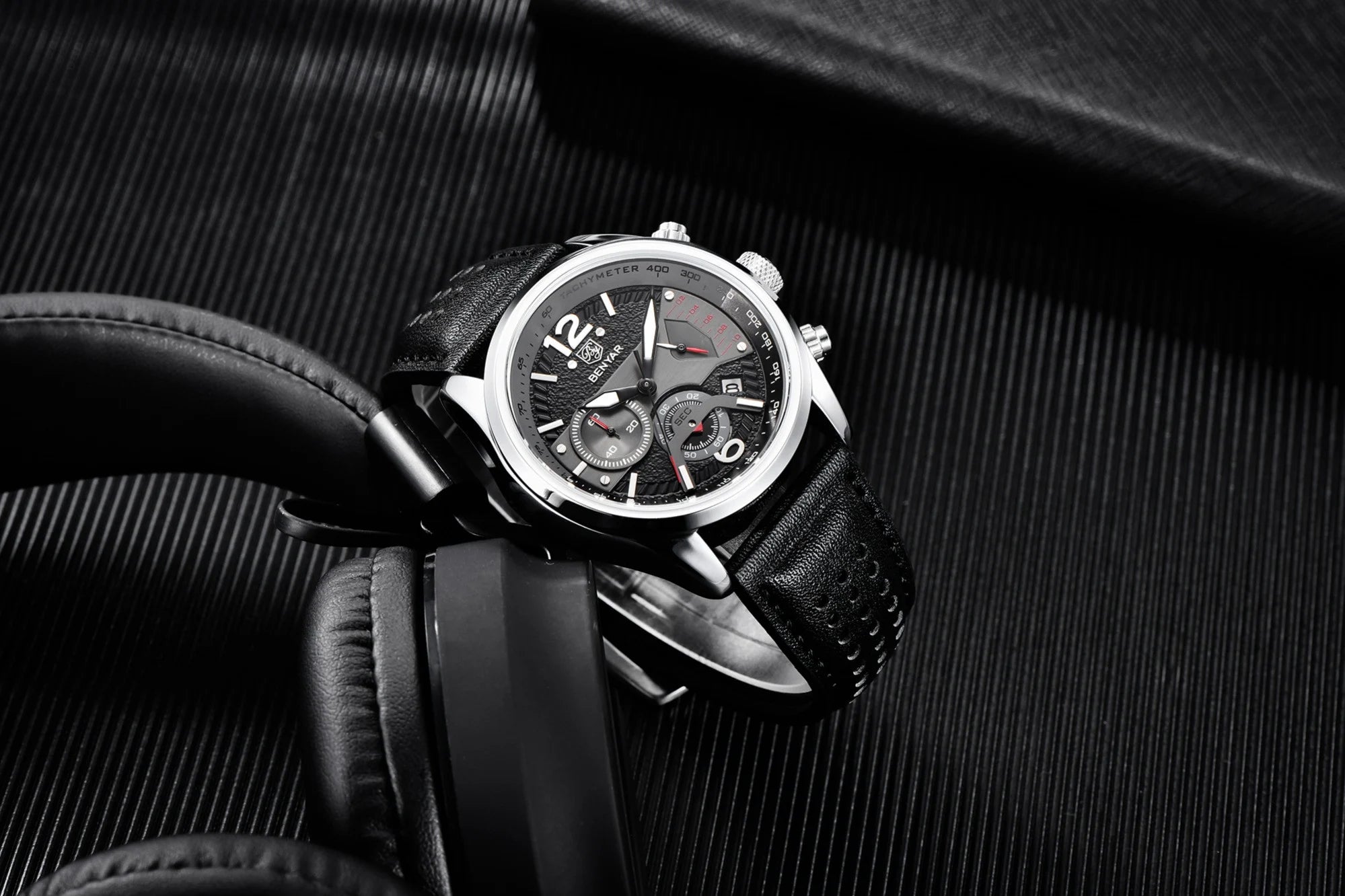 Montre Homme Chronographe BENYAR – Bracelet Cuir, Style Militaire