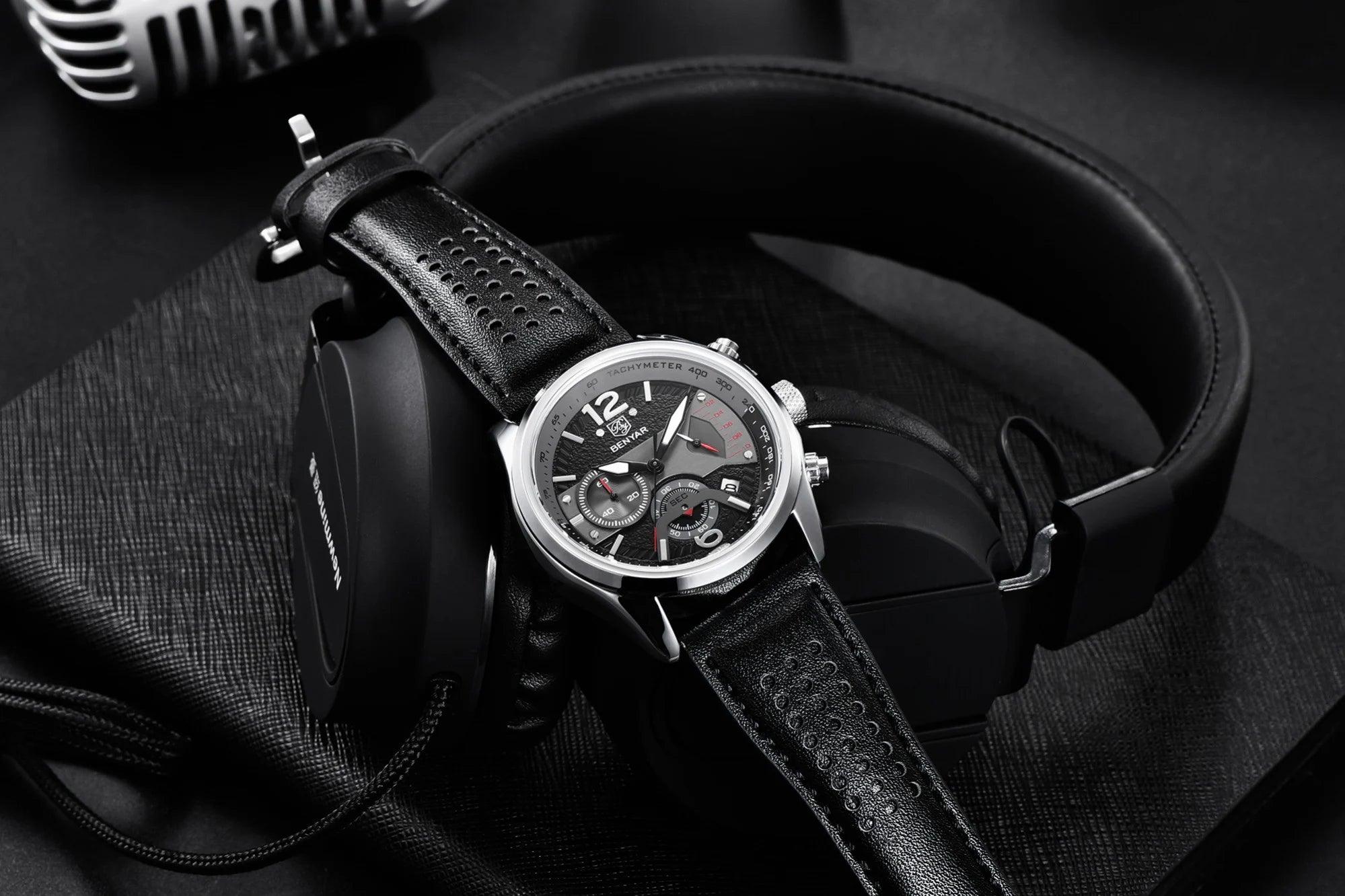 Montre Homme Chronographe BENYAR – Bracelet Cuir, Style Militaire