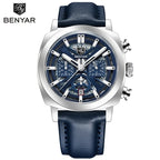 Montre Homme BENYAR BY-5205 – Sport Quartz, Bracelet Cuir, Waterproof