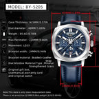 Montre Homme BENYAR BY-5205 – Sport Quartz, Bracelet Cuir, Waterproof