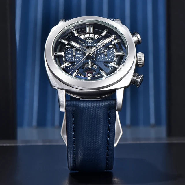 Montre Homme BENYAR BY-5205 – Sport Quartz, Bracelet Cuir, Waterproof