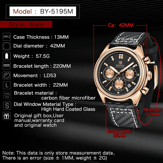 Montre Homme Benyar Chronographe Luxe Sport BY-5173