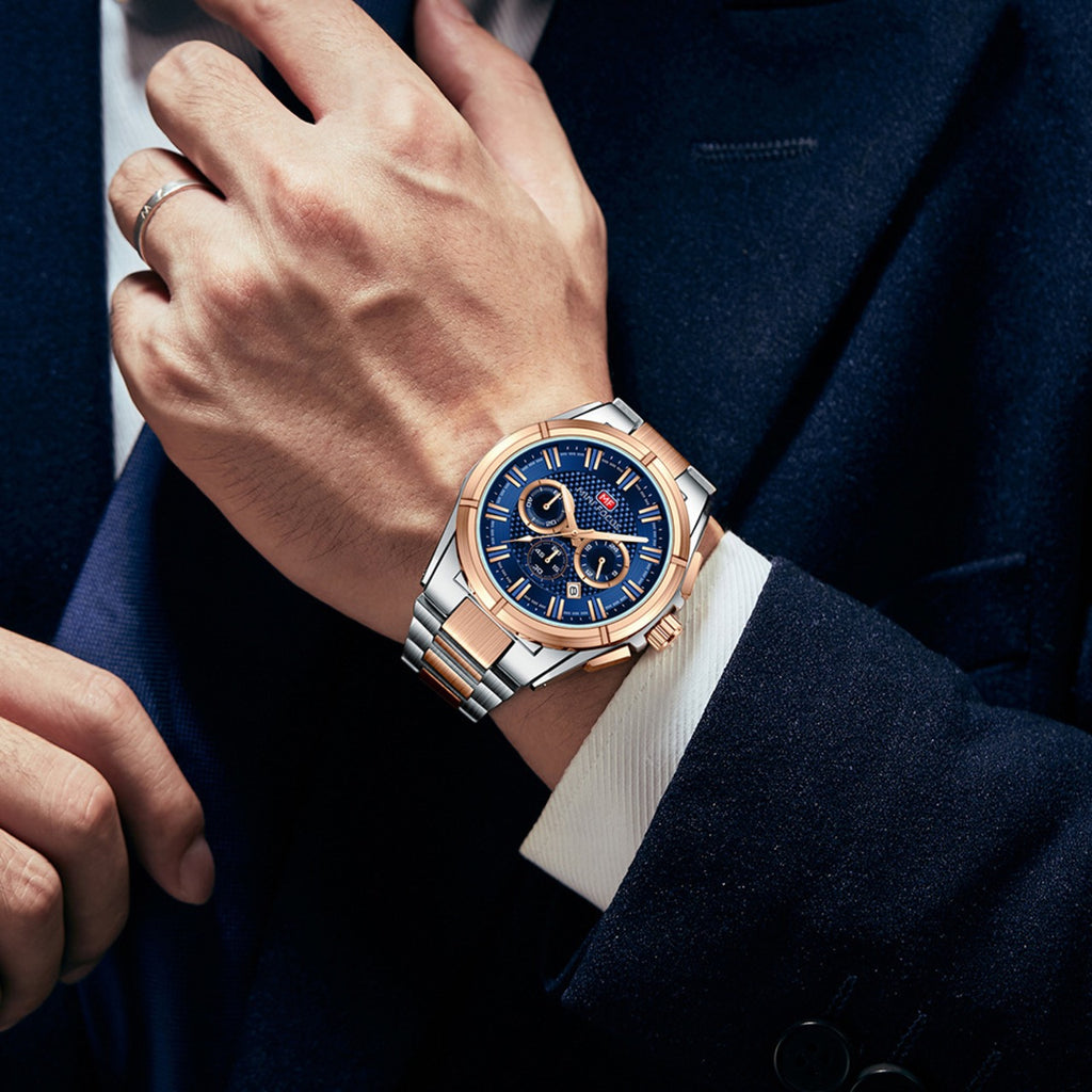 Montre Homme Chronographe Mini Focus MF0495G – Acier Inoxydable Doré, Quartz, 3ATM