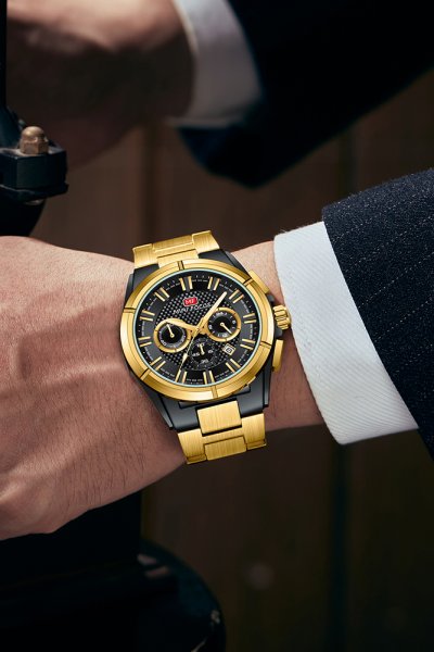Montre Homme Chronographe Mini Focus MF0495G – Acier Inoxydable Doré, Quartz, 3ATM