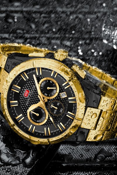 Montre Homme Chronographe Mini Focus MF0495G – Acier Inoxydable Doré, Quartz, 3ATM