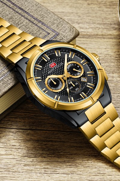 Montre Homme Chronographe Mini Focus MF0495G – Acier Inoxydable Doré, Quartz, 3ATM