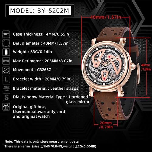 BENYAR BY-5202 – Montre Homme Automatique Mécanique Skeleton Waterproof