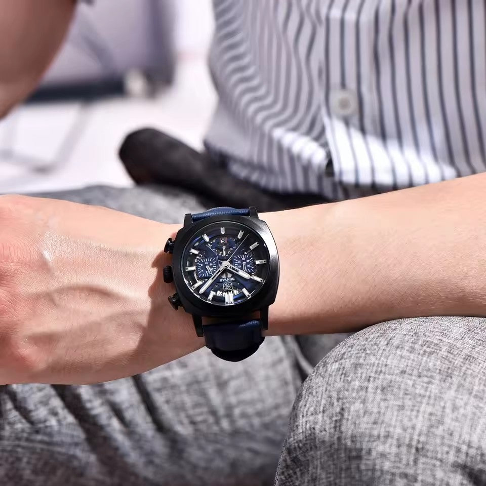 Montre Homme BENYAR BY-5205 – Sport Quartz, Bracelet Cuir, Waterproof