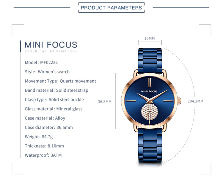 MINI FOCUS MF0222L – Montre Femme Élégante Quartz Acier Inoxydable