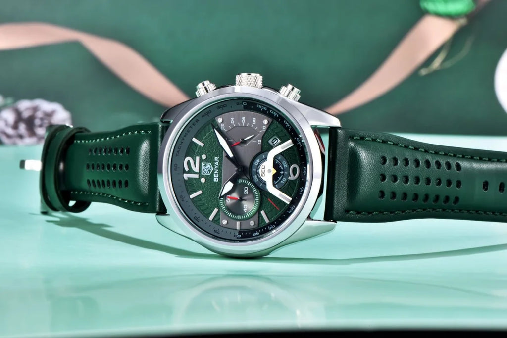 Montre Homme Chronographe BENYAR – Bracelet Cuir, Style Militaire