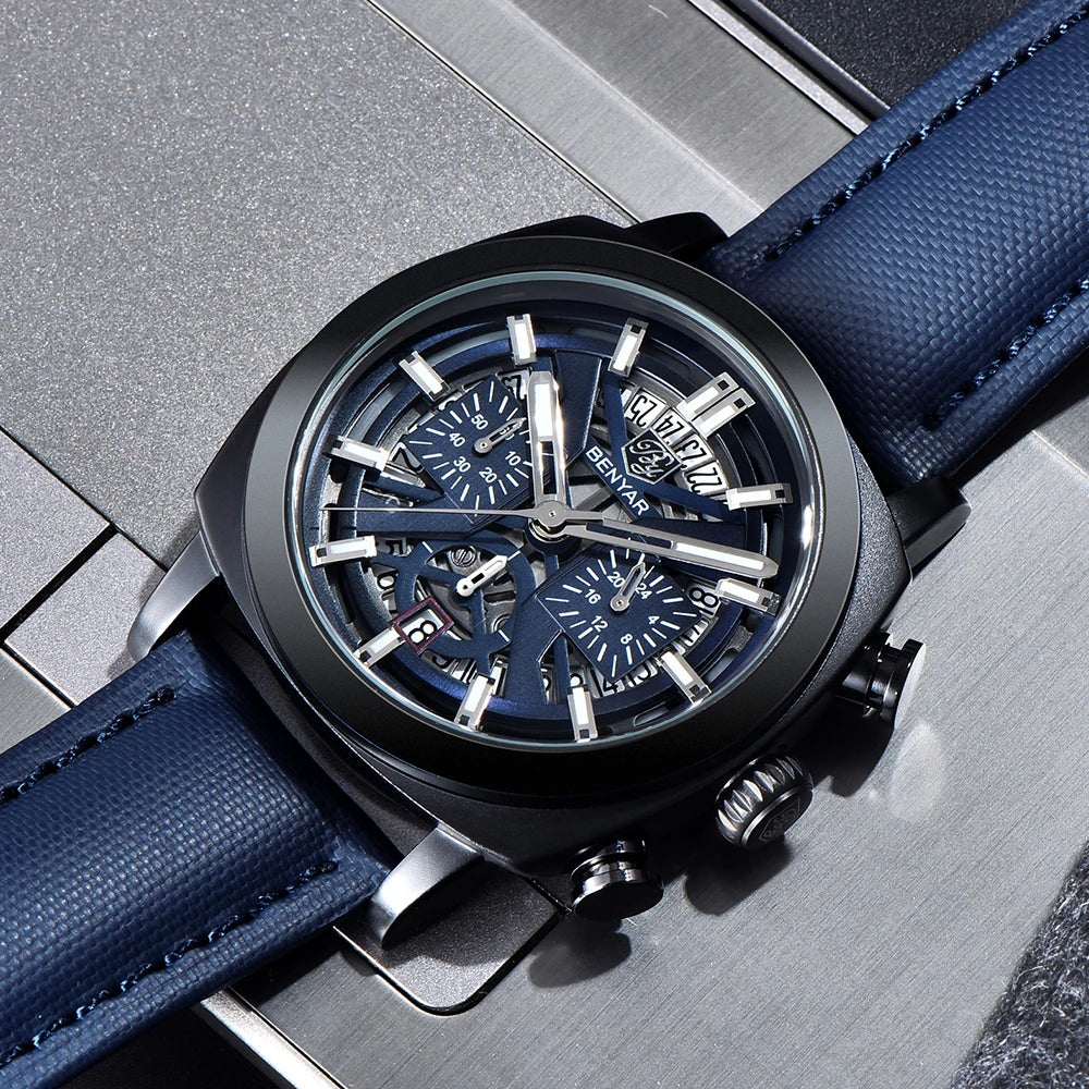 Montre Homme BENYAR BY-5205 – Sport Quartz, Bracelet Cuir, Waterproof