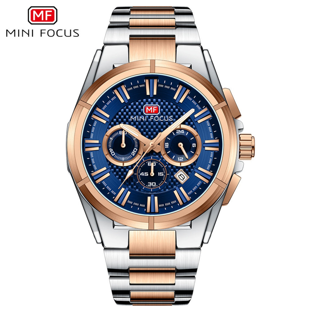 Montre Homme Chronographe Mini Focus MF0495G – Acier Inoxydable Doré, Quartz, 3ATM