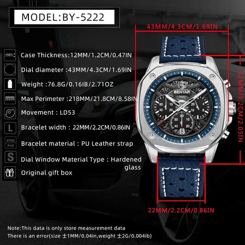 BENYAR BY-5222 – Montre Homme Rétro Quartz Cuir