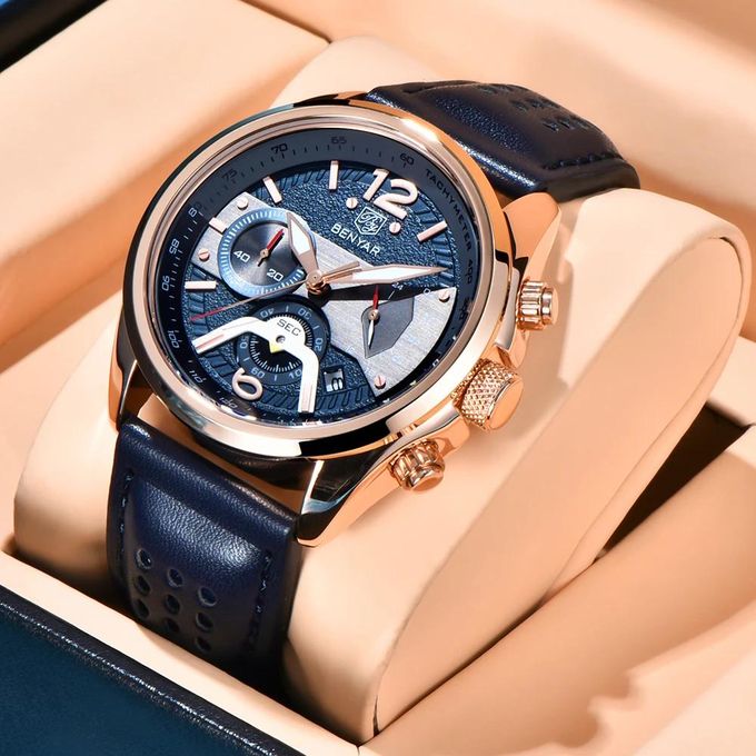 Montre Homme Chronographe BENYAR – Bracelet Cuir, Style Militaire
