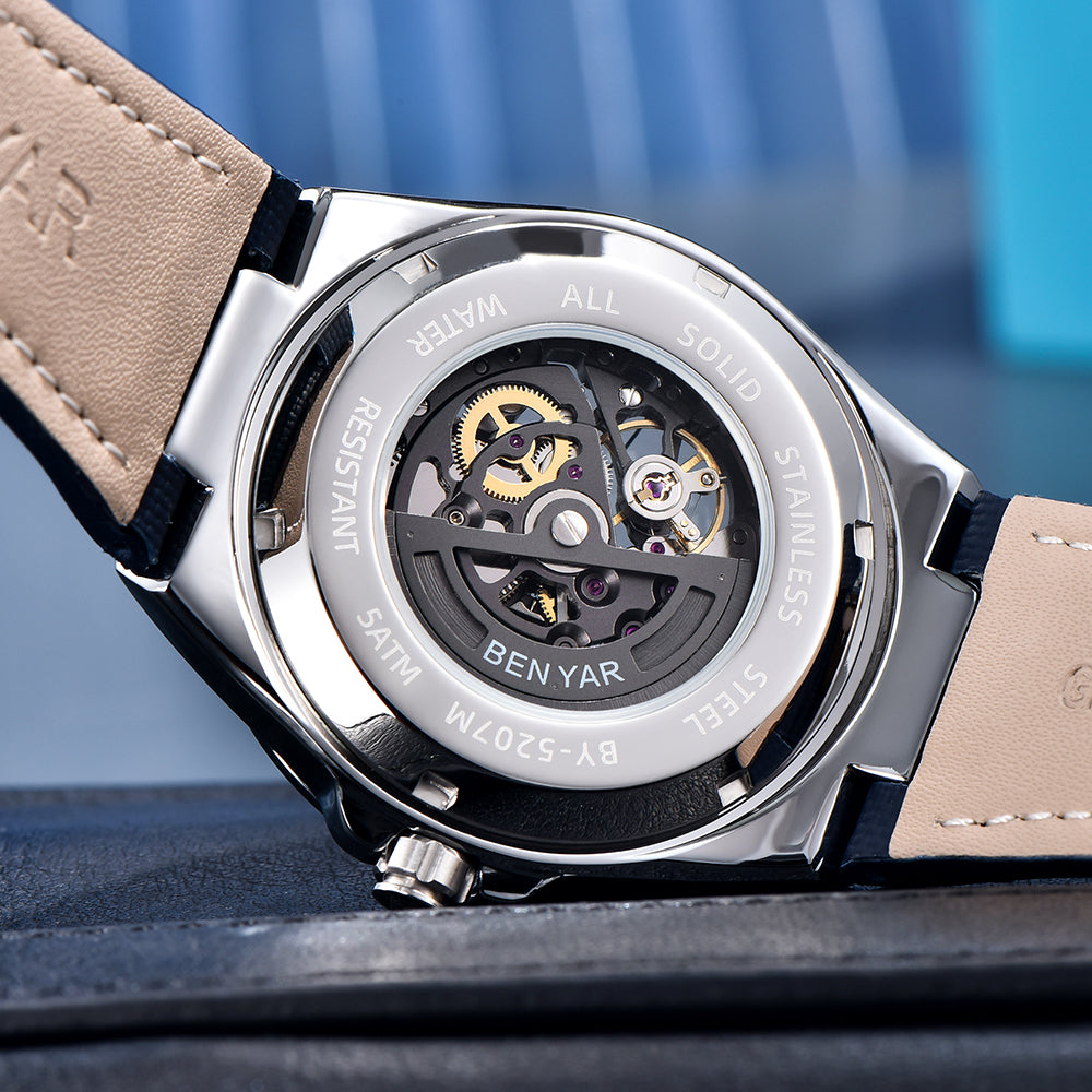 BENYAR BY-5207 – Montre Homme Mécanique Skeleton Lumineux 50M Waterproof