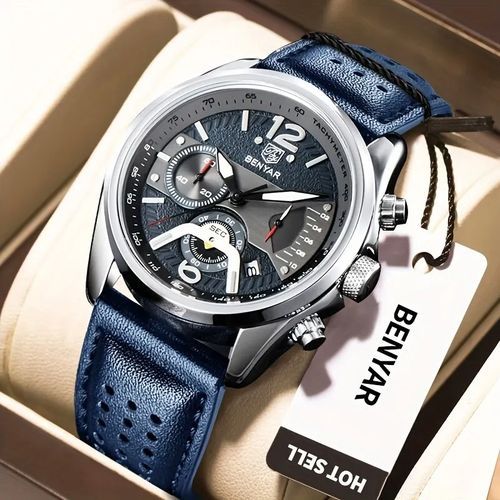 Montre Homme Chronographe BENYAR – Bracelet Cuir, Style Militaire