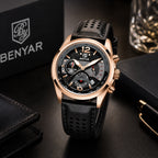 Montre Homme Chronographe BENYAR – Bracelet Cuir, Style Militaire