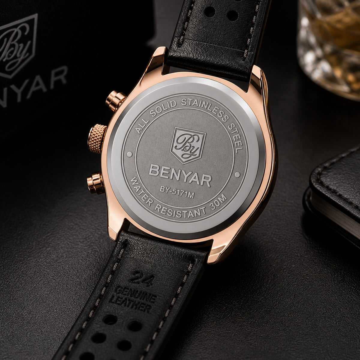Montre Homme Chronographe BENYAR – Bracelet Cuir, Style Militaire