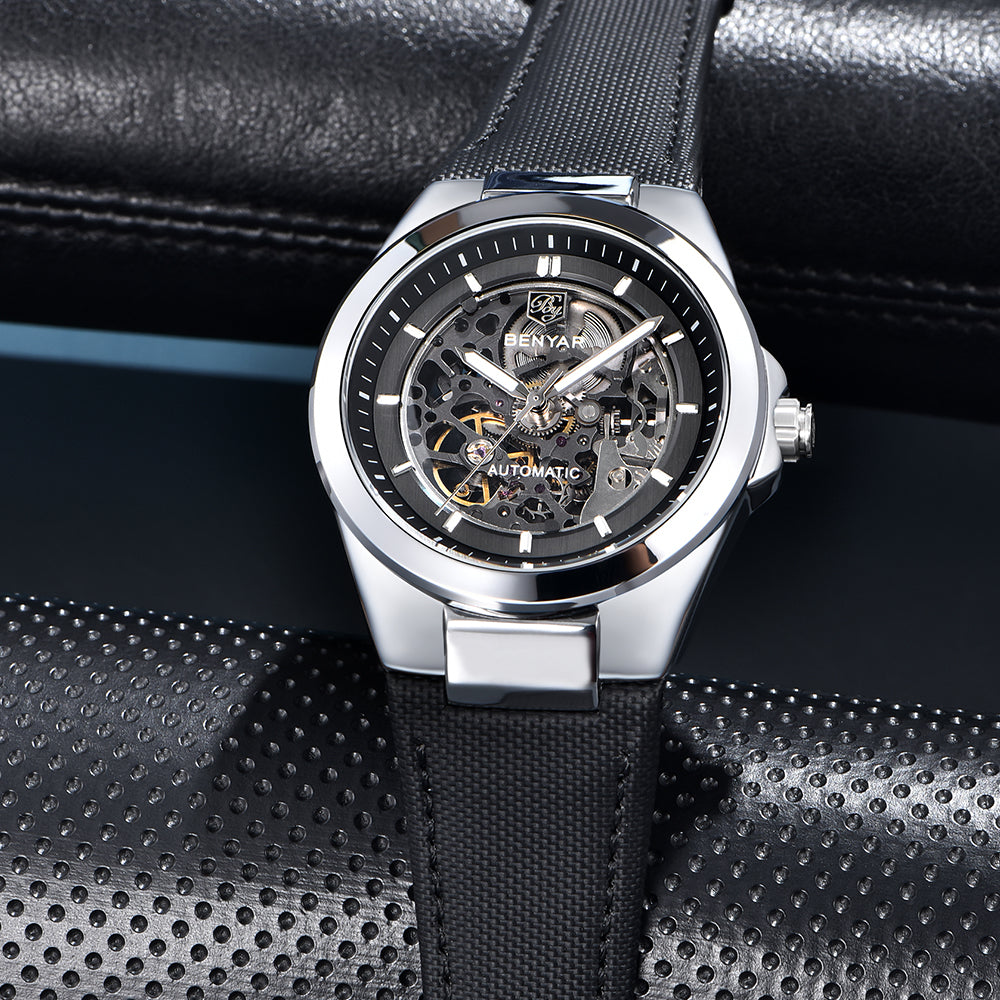BENYAR BY-5207 – Montre Homme Mécanique Skeleton Lumineux 50M Waterproof