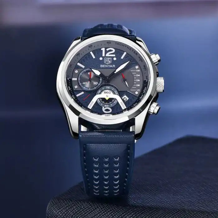 Montre Homme Chronographe BENYAR – Bracelet Cuir, Style Militaire