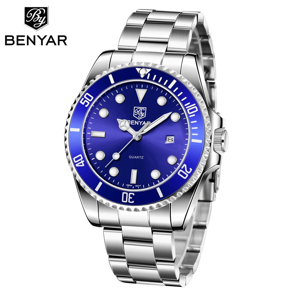Montre Homme Benyar Business Quartz – Acier Inoxydable, Lumineuse, 3ATM