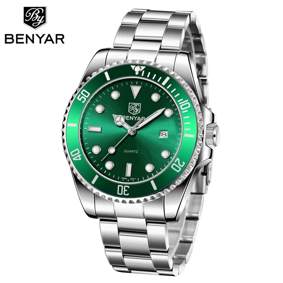 Montre Homme Benyar Business Quartz – Acier Inoxydable, Lumineuse, 3ATM