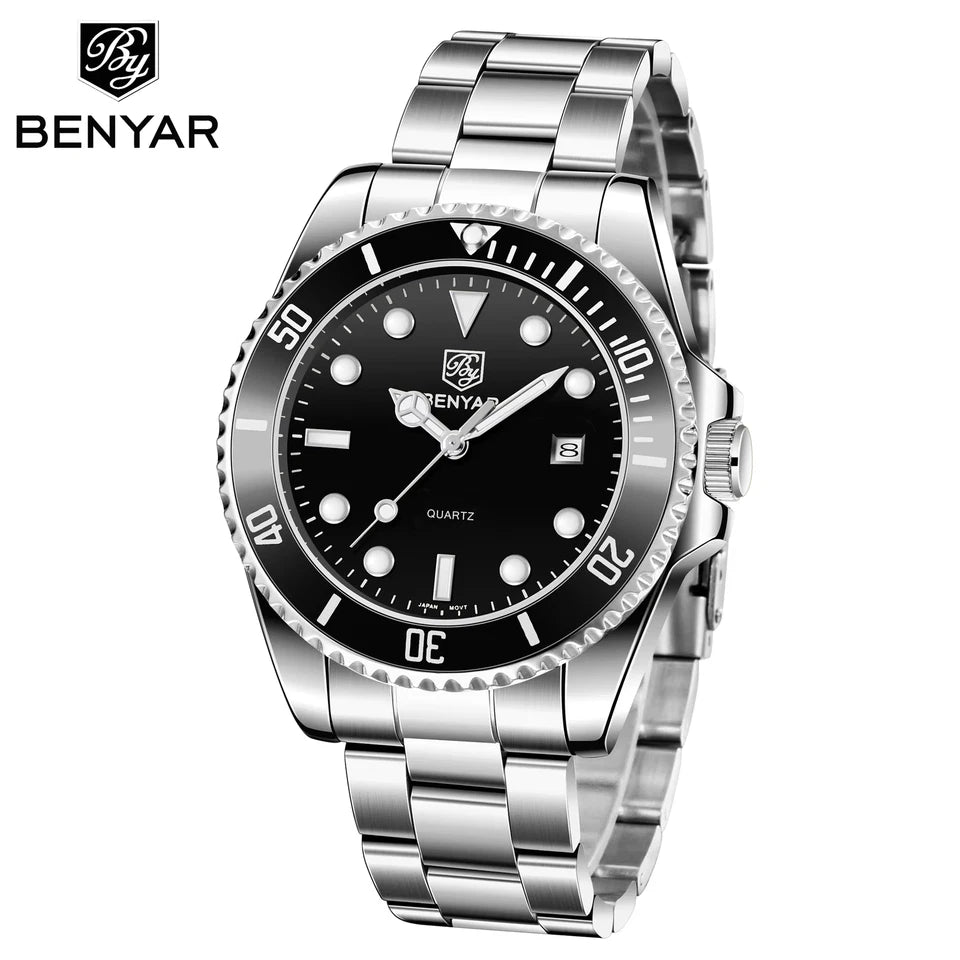 Montre Homme Benyar Business Quartz – Acier Inoxydable, Lumineuse, 3ATM